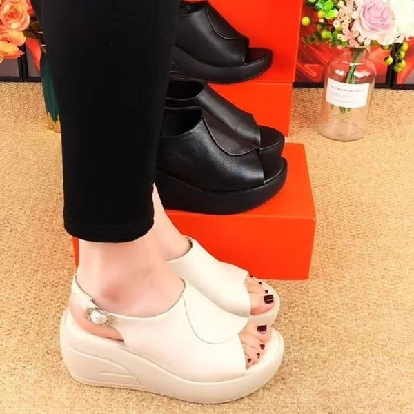 New Real Soft Leather Wedge Sandals Women's Outer Wear