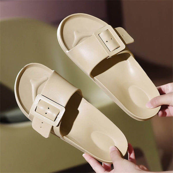 Solid Buckle Home Slippers