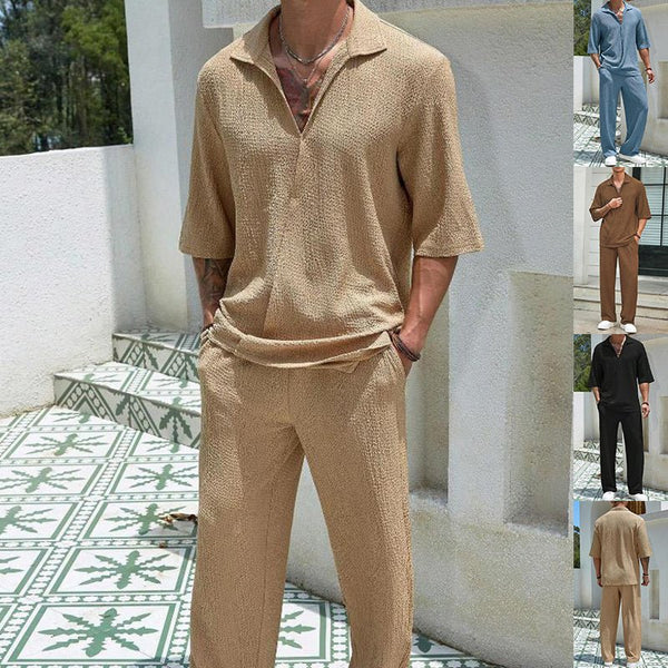 Summer Short-sleeved Top And Loose Straight Trousers For Mens